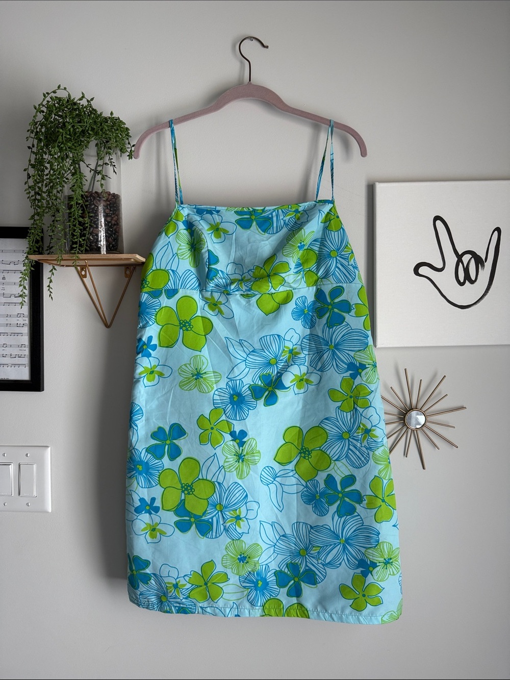 Y2K Reversible Floral Mini Dress with Green & White Accents